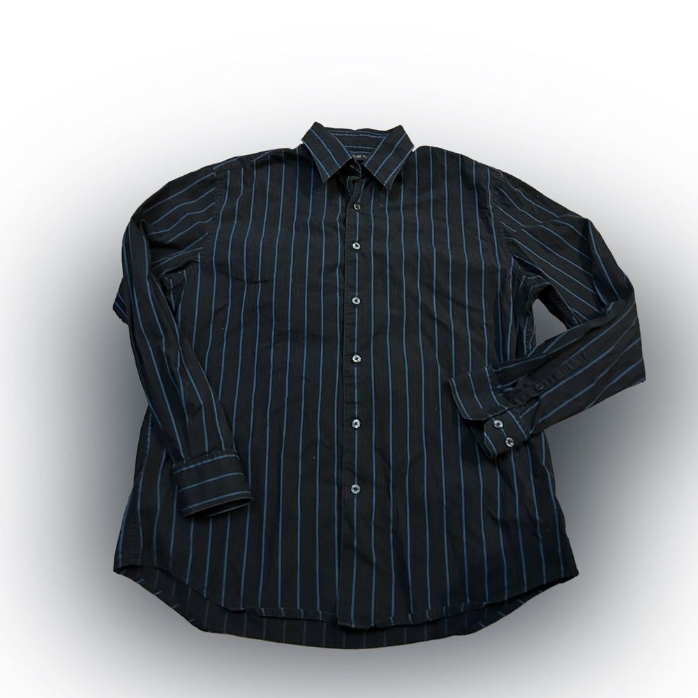 Men’s Axist Blue Striped Black Dress Shirt